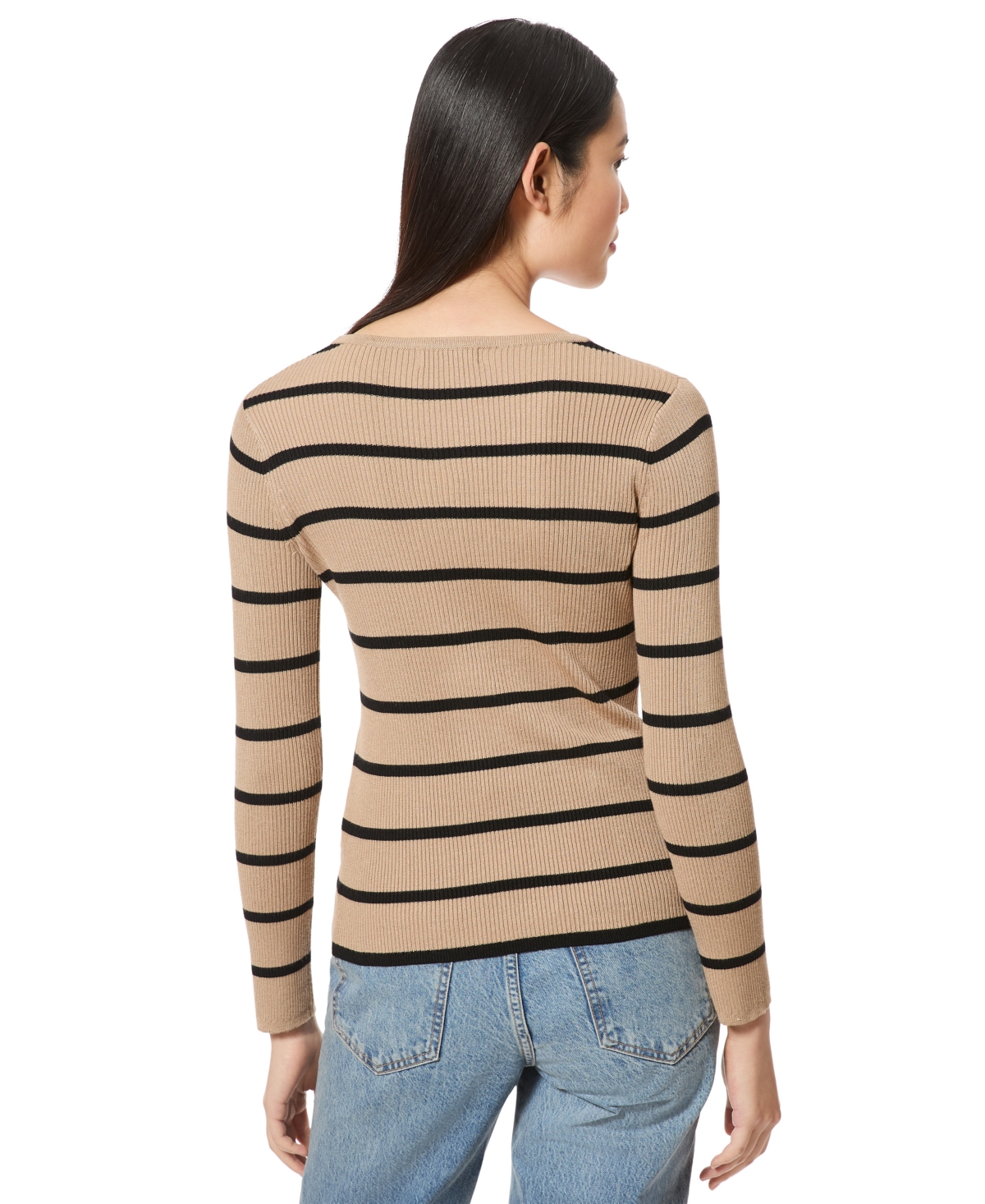 Melissa Paige Women's Scoop Neck Ribbed Striped Sweater