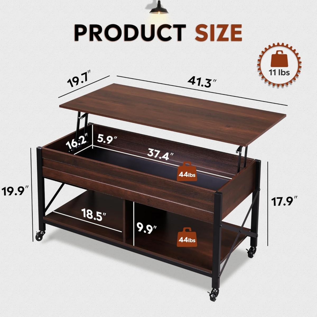 Wlive Lift Top Coffee Table for Living Room, Coffee Table with Storage, Hidden Compartment and Metal Frame, Central Table with 4 Casters for Reception