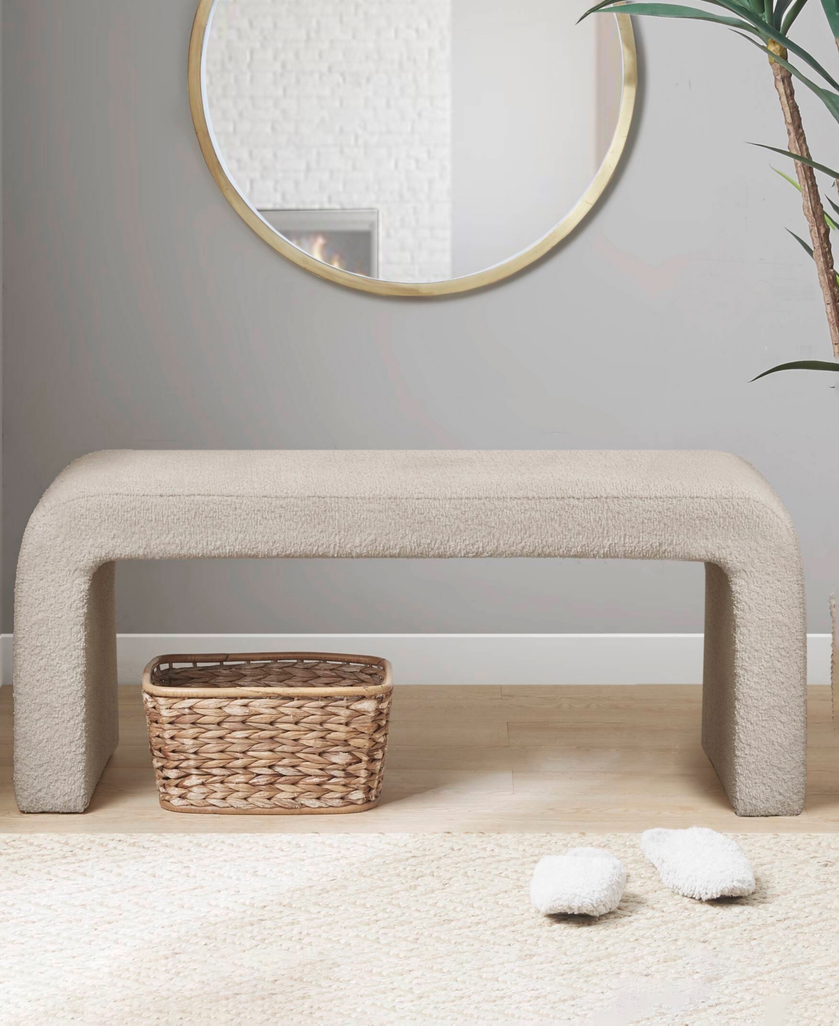 Ink+ivy 42" Wood Steve Wide Boucle Waterfall Bench In Beige