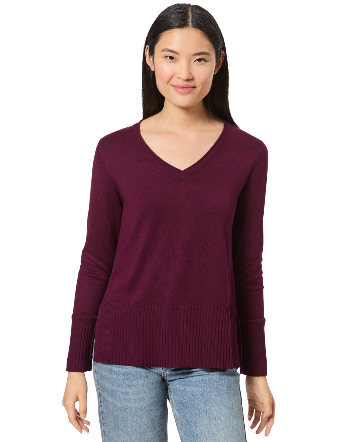 Women's V-Neck Wide-Hem Wide-Cuff Sweater - Jet Black