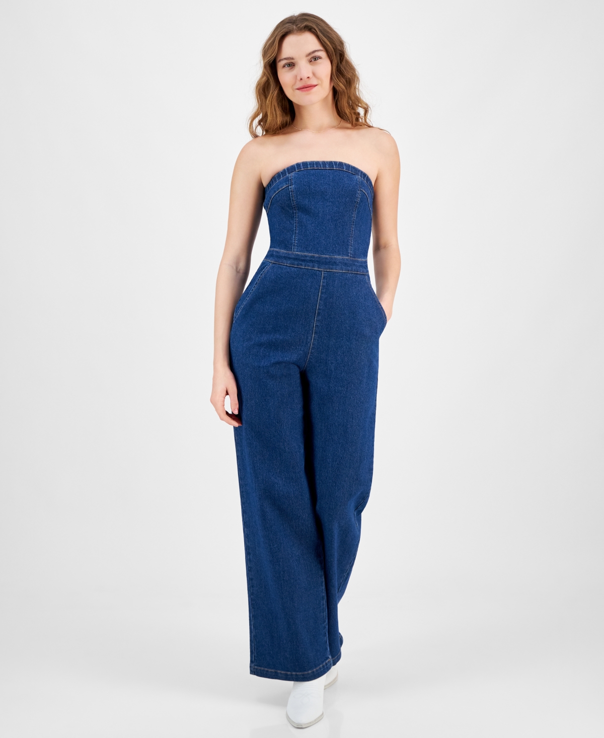 Juniors' Strapless Denim Jumpsuit - Medium Wash