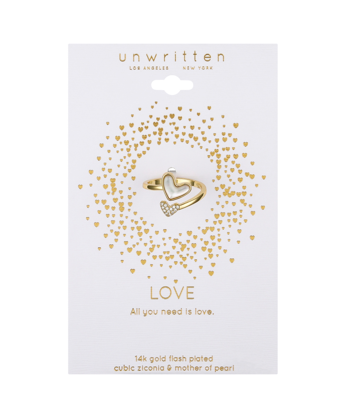 Unwritten Cubic Zirconia And Mother Of Pearl Heart Bypass Ring In Gold
