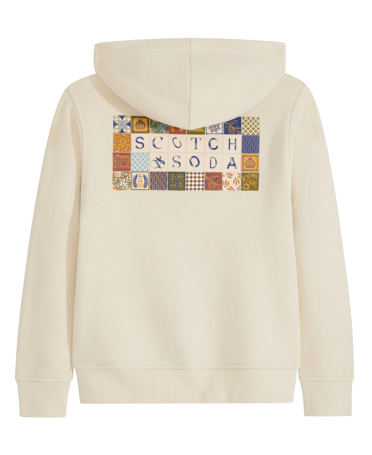 Scotch & Soda Big Boys Graphic Fleece Zip Up Hoodie In Parchment