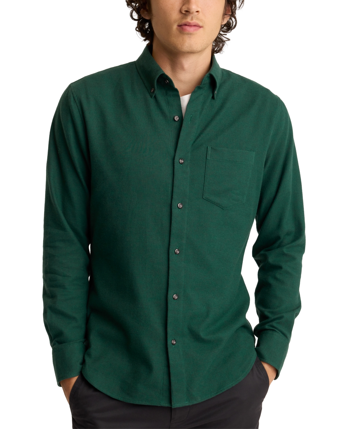 Men's Slim Fit Textured Long Sleeve Button-Down Shirt - Green Dobby Houndstooth