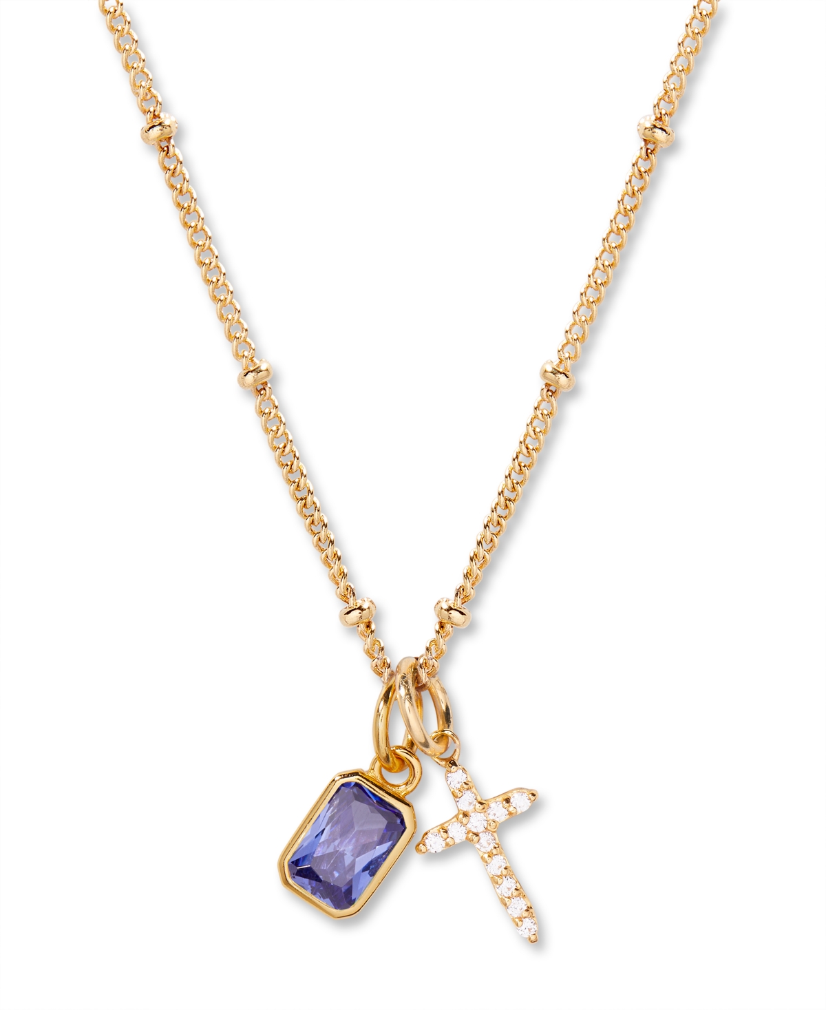 Josephine Cross Birthstone Necklace - Ocean Blue