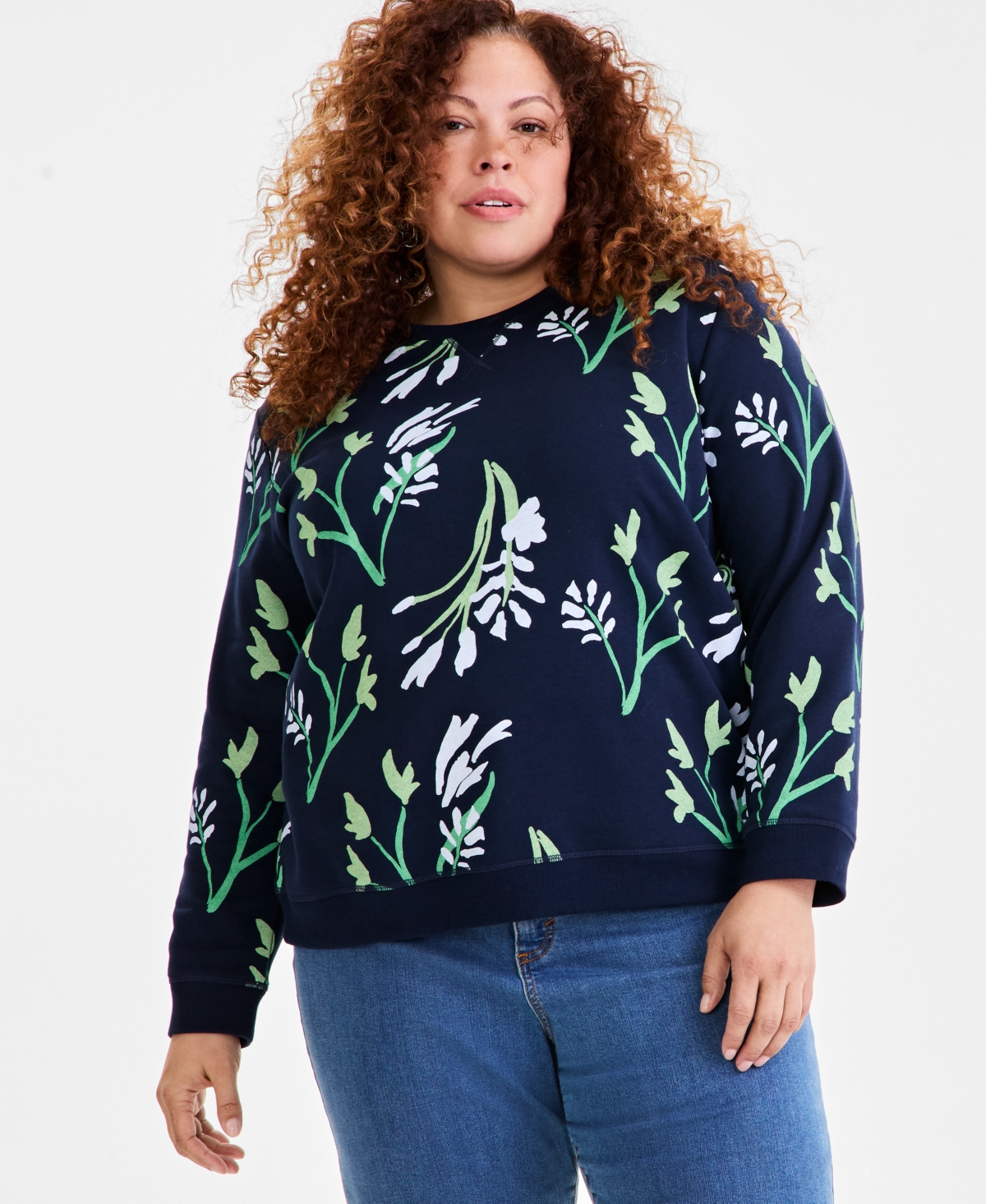Plus Size Printed Fleece Sweatshirt, Exclusively at Macy's - Oversized Pink