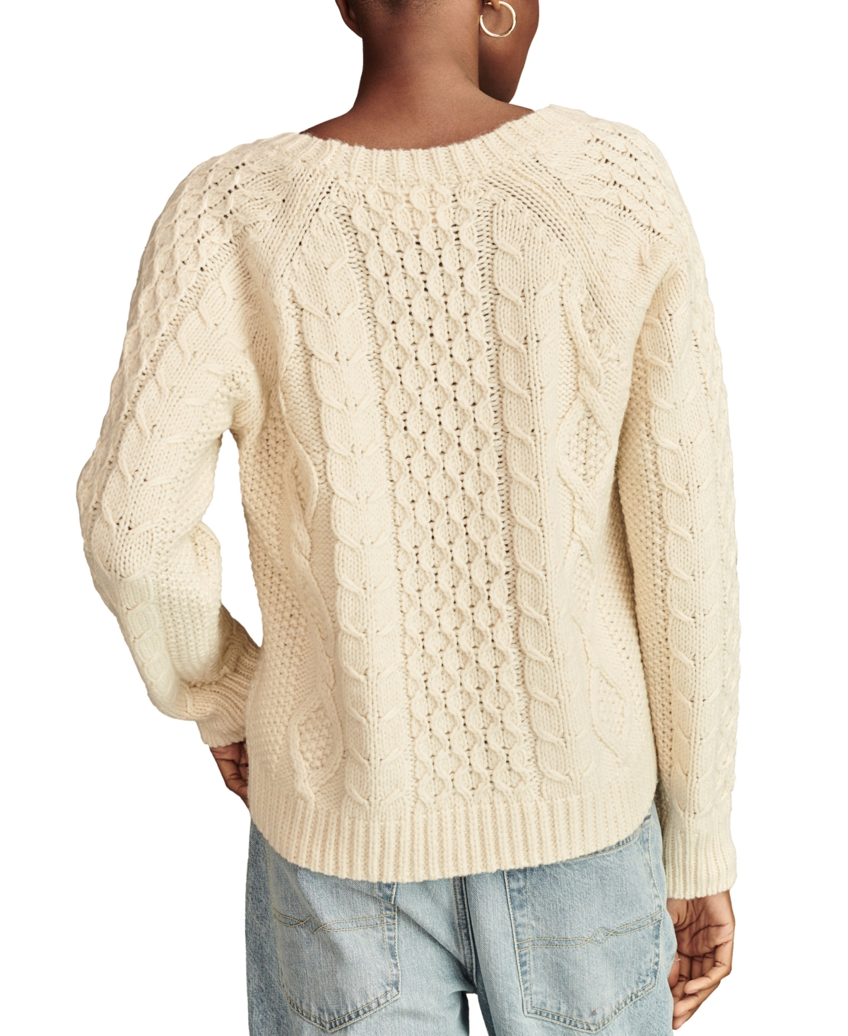 LUCKY BRAND WOMEN'S MIXED CABLE CREWNECK SWEATER 