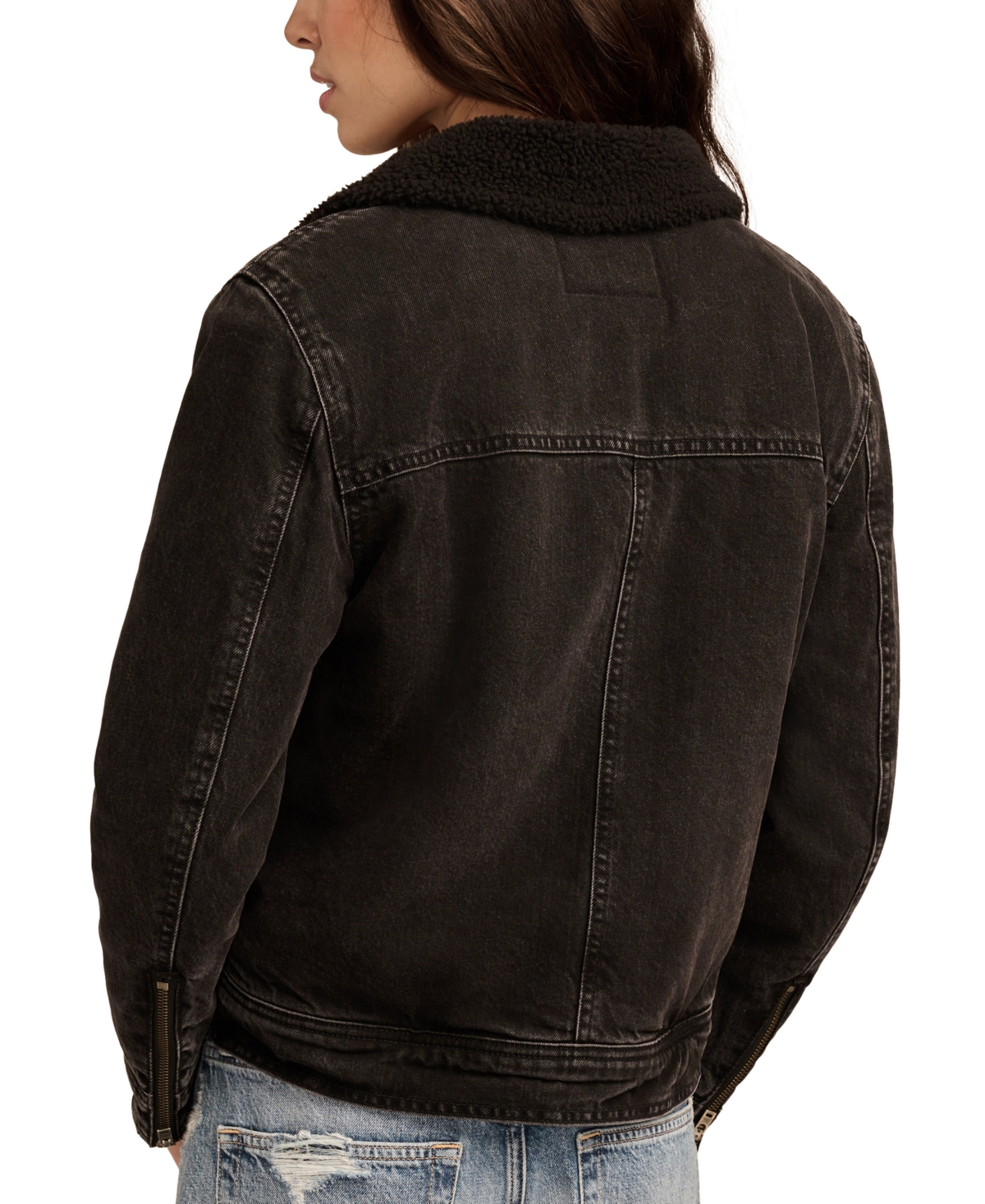 LUCKY BRAND WOMEN'S FAUX SHEARLING DENIM MOTO JACKET 