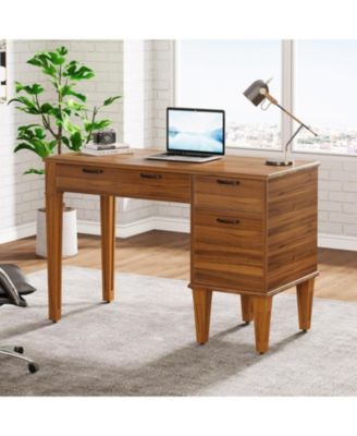 47" Computer Desk with 3 Drawers, Farmhouse Office Desk with Storage, Wood Teacher Desk Writing Table with File Drawers for Home Office, Bedroom, Study