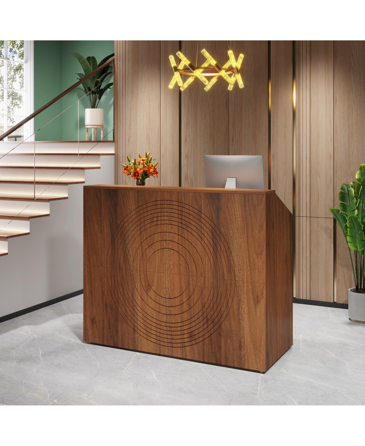 Tribesigns inch Retail Counter,Modern Front Desk Reception Room Table with Cable Grommet,Reception Desk with Counter