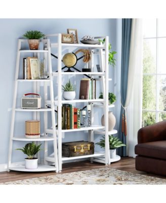 5 Tier Industrial Corner Bookshelf Bookcase,70 inch Tall Corner Shelf,Industrial Corner Ladder Shelf Plant Stand