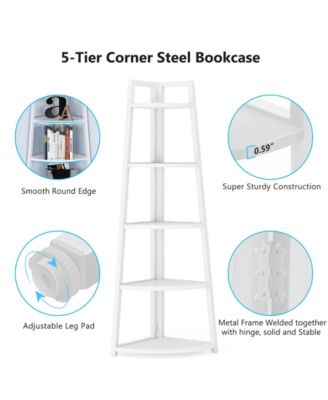 5 Tier Industrial Corner Bookshelf Bookcase,70 inch Tall Corner Shelf,Industrial Corner Ladder Shelf Plant Stand