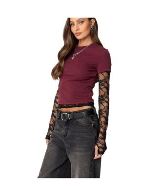Women's Layered Lace Sleeve T Shirt