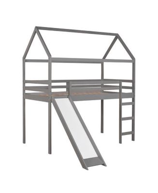 Slickblue Twin Loft Bed with Slide - Fun House Bed Design for Kids ...
