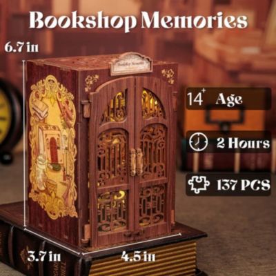 Book Nook Kit - DIY Miniature House Kit for Adults, Teens and Beginners, Dollhouse Booknook Tiny House Library Model Build Bookshelf Decor, Gifts for Family, Friends (Bookshop Memories