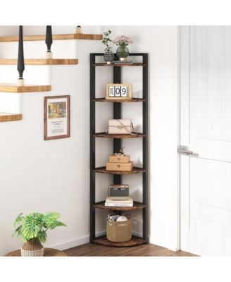 70.9 Inch Tall Corner Bookshelf Small Bookcase Rustic Corner Shelving Unit Storage Rack,6 Tier Corner Shelf