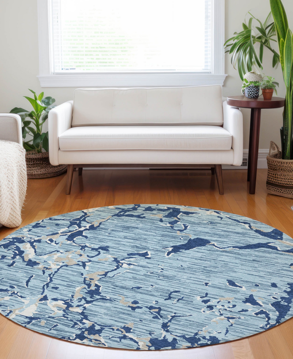 Addison Chantille Machine Washable Acn1046 8'x8' Round Area Rug In Denim
