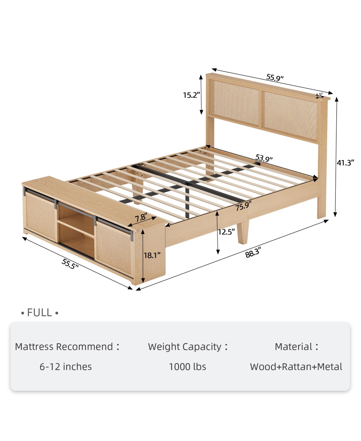 gaomon Bed Frame with Natural Rattan Headboard, Platform Bed Frame Queen Size with Storage Headboard