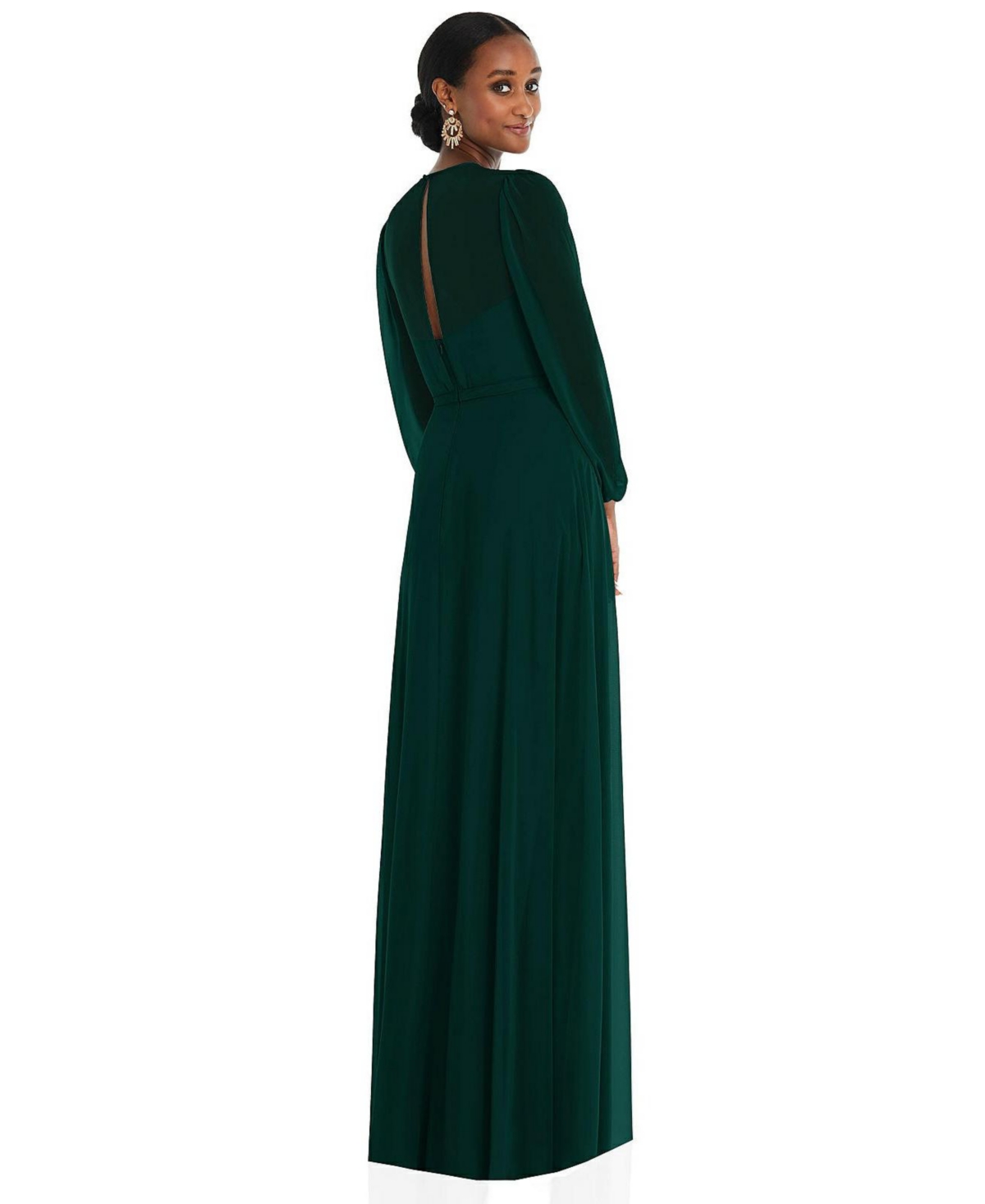 Dessy Collection Women's Strapless Chiffon Maxi Dress with Puff Sleeve Blouson Overlay