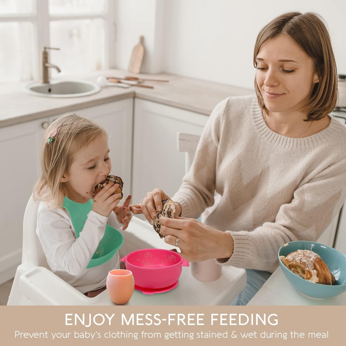 Sperric Silicone Baby Bibs - Soft Silicone Bib with Food Catcher and Waterproof Material - Adjustable Fit for Baby and Toddler -Pastel Grey