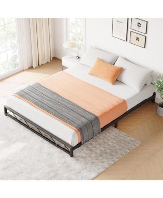 Full Size Bed Frame, Metal Low Platform Bed Frame, with Wavy Pattern, Metal Slat Support