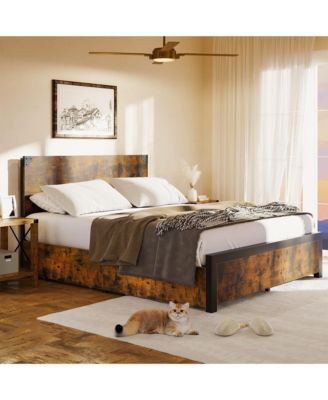 Queen Bed Frame, Platform Queen Size Bed Frame with Wood Headboard