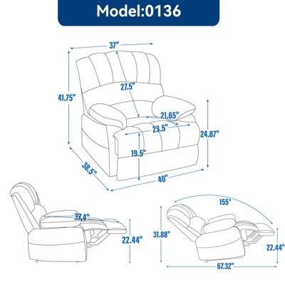 Large Size Recliner Chair In Fabric For Living  Room