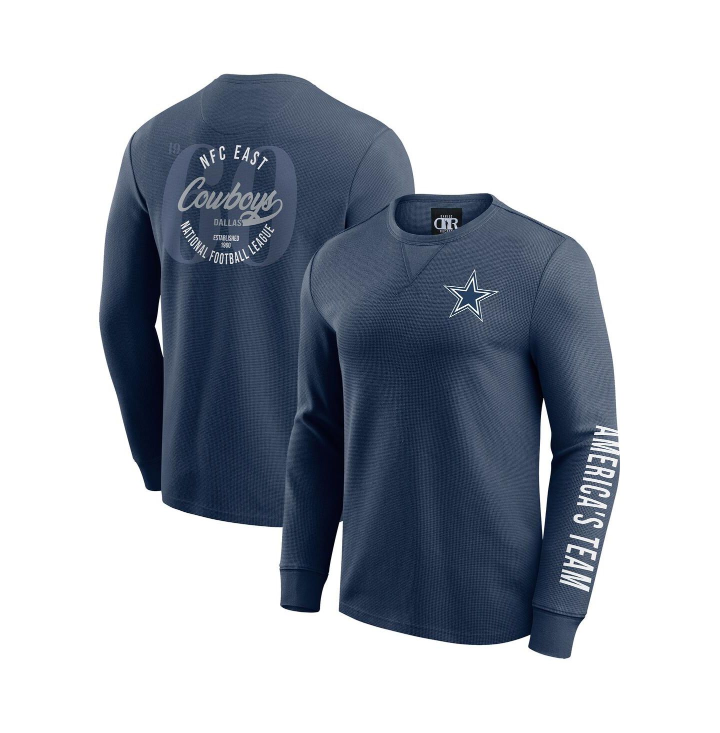 Мужская футболка Fanatics Navy Dallas Cowboys Washed Waffle-Knit Long Sleeve — фото 1