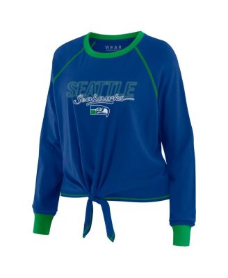 Women's Royal Seattle Seahawks Tie-Front Long Sleeve T-Shirt