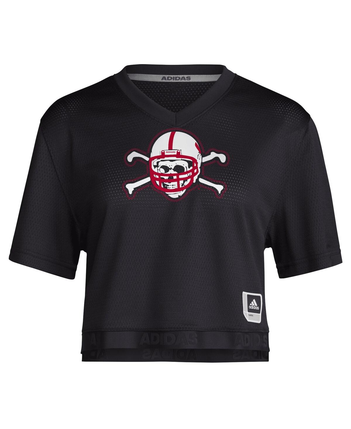 Adidas Women'sNebraska Huskers Primegreen V-Neck Cropped Jersey - Black