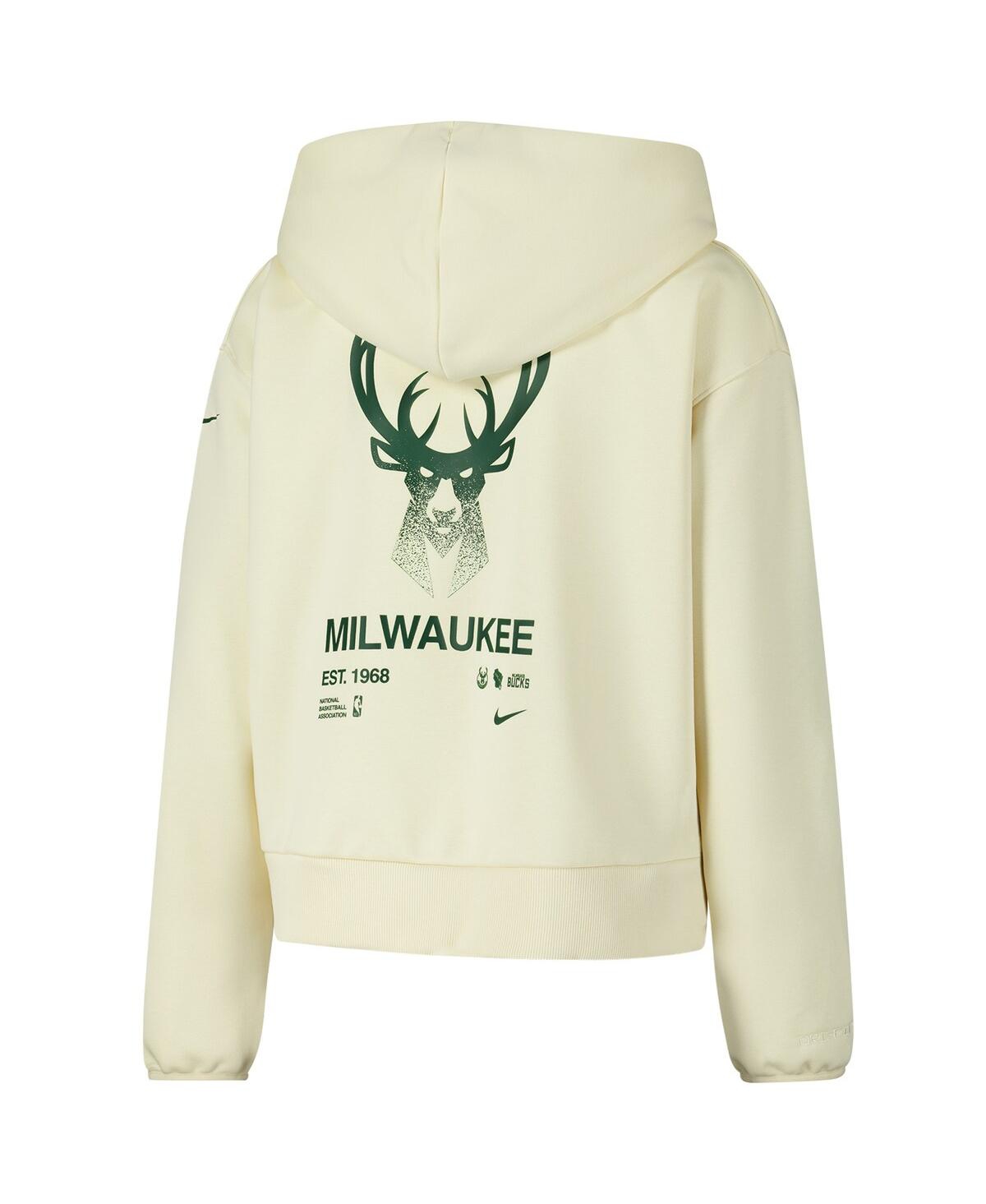 Nike Women's Cream Milwaukee Bucks Courtside Standard Issue Performance Pullover Hoodie In Cream