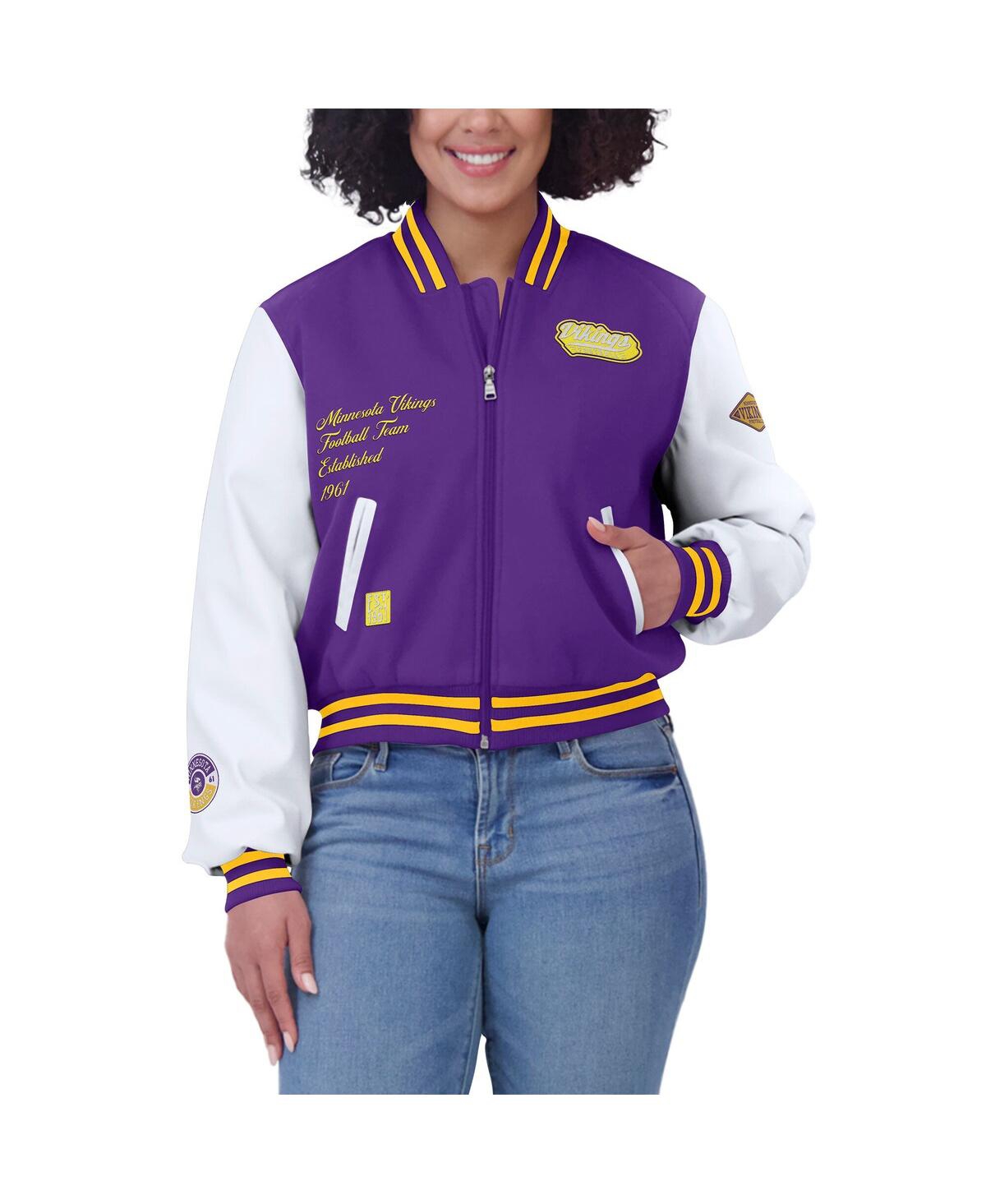 Wear by Erin Andrews Women'sWhite Minnesota Vikings Varsity Full-Zip Jacket - Purple, White