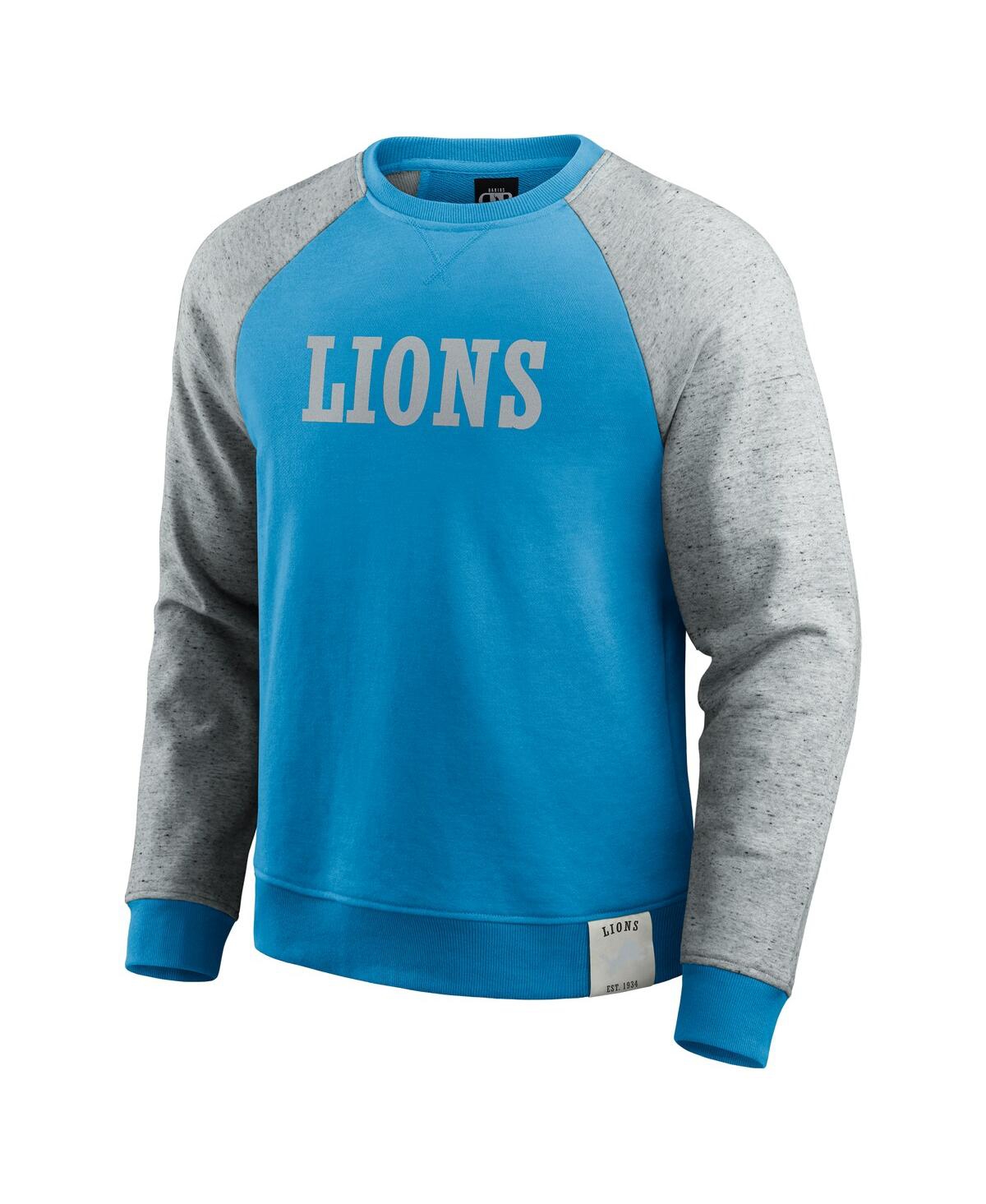 Fanatics Men'sHeather Gray Detroit Lions Colorblock Pullover Sweatshirt - Blue, Heather Gray