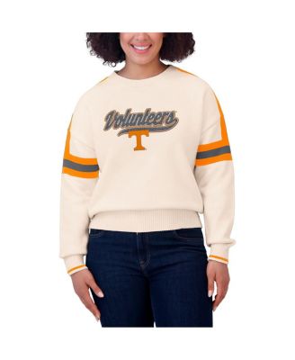 Women's Cream Tennessee Volunteers Chenille Woven Patch Stripe Pullover Sweatshirt
