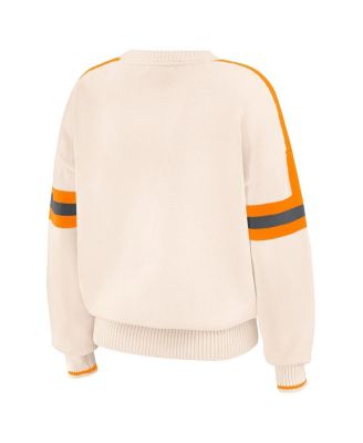Women's Cream Tennessee Volunteers Chenille Woven Patch Stripe Pullover Sweatshirt