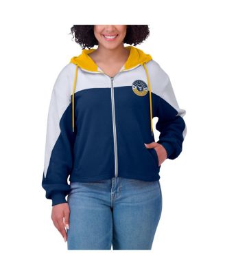 Women's Navy West Virginia Mountaineers Color-Block Full-Zip Hoodie