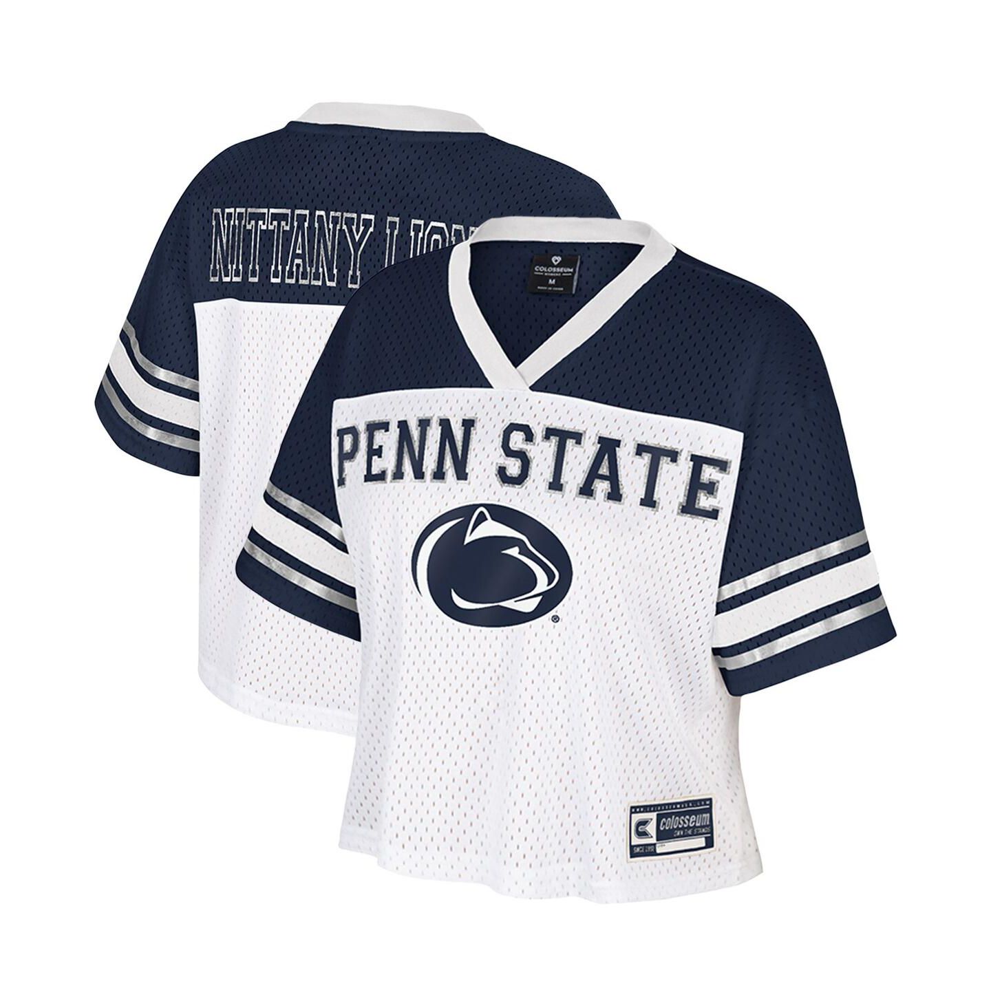 Женский топ Colosseum White Penn State Nittany Lions Treasure Cropped Football Jersey — фото 1