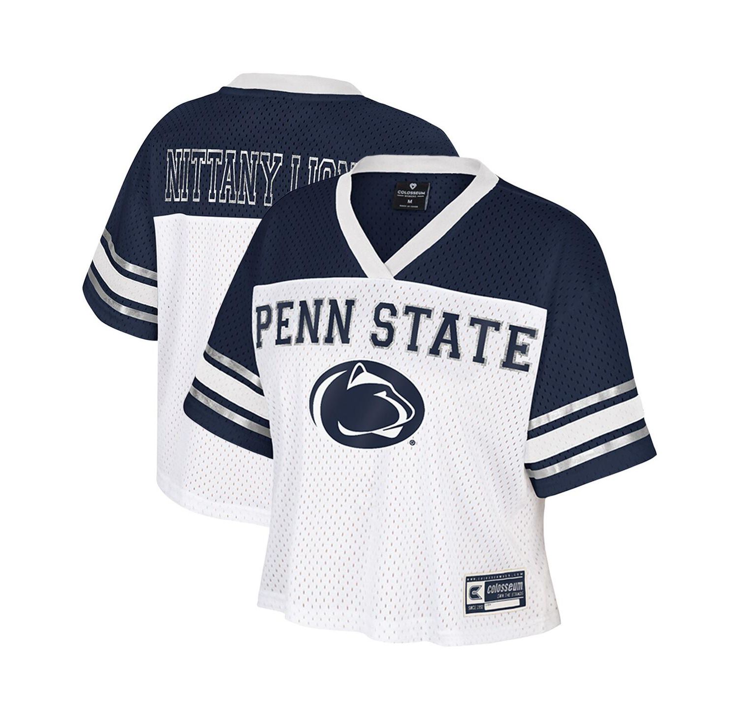 Women's White Penn State Nittany Lions Treasure Cropped Football Jersey