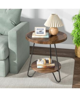 2-Tier End & Side Table with Metal Legs Set of 2, Modern Industrial Beside Table, Small Accent Table Snack Table
