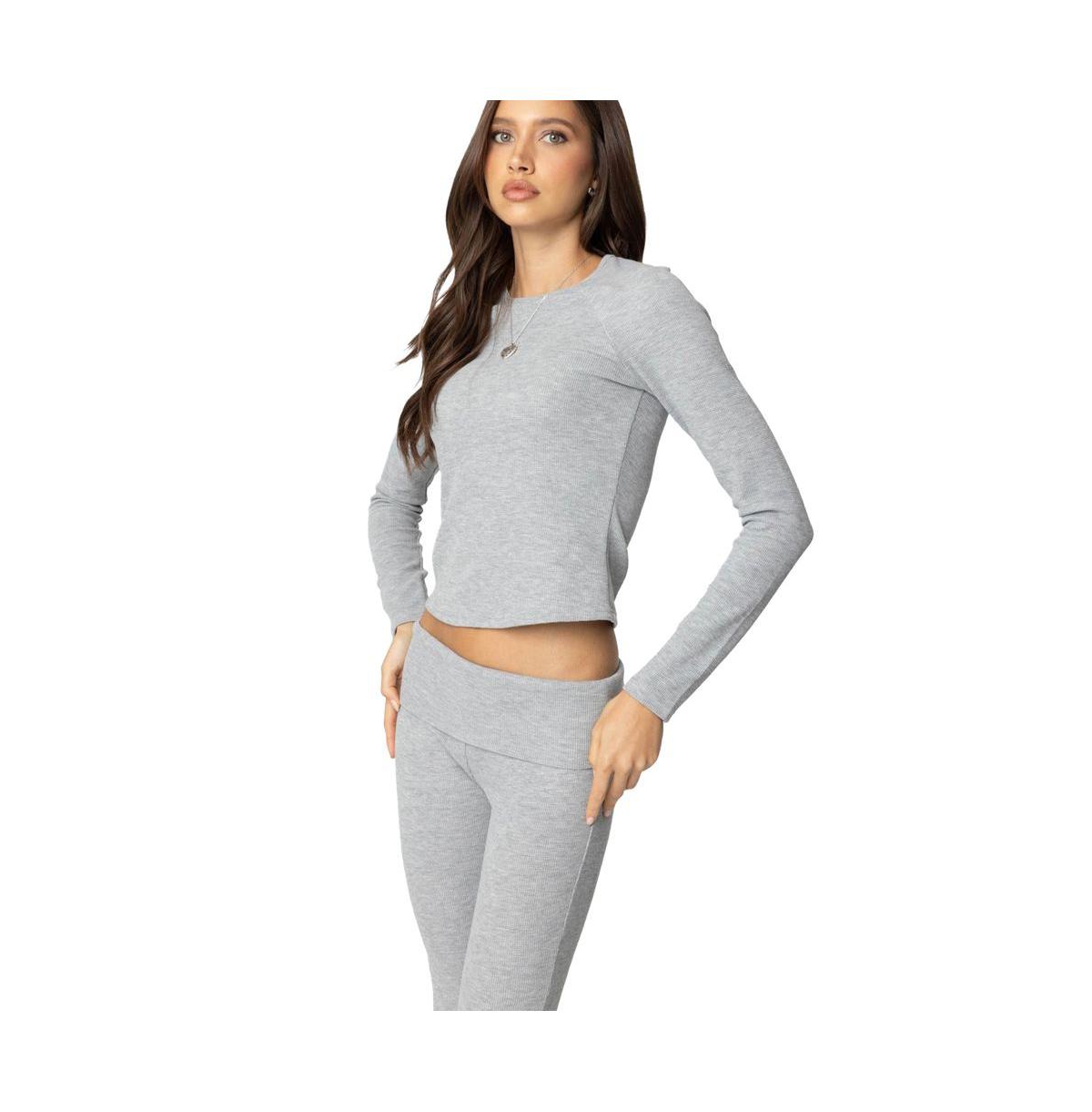 Edikted Women's Sab Waffle Knit Top - Gray-melange