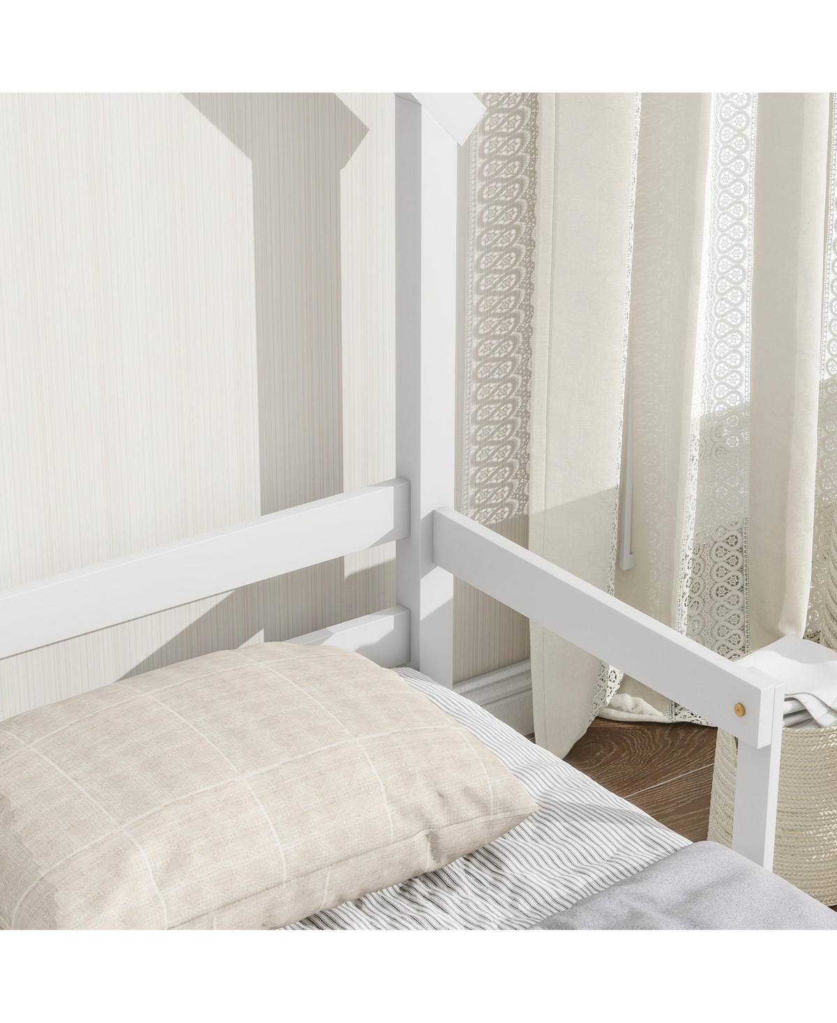Slickblue Twin House-Shaped Floor Bed with Headboard and Handrails - Stylish and Safe Sleeping Solution for Kids, Includes Slats