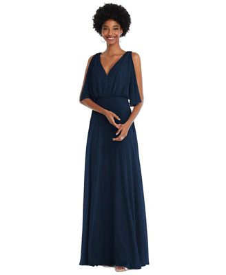 Plus Size V-Neck Split Sleeve Blouson Bodice Maxi Dress