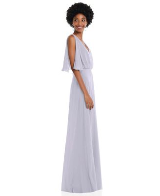 Plus Size V-Neck Split Sleeve Blouson Bodice Maxi Dress