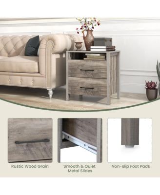 2-Piece Wooden Farmhouse Nightstand Set with 2 Drawers and Open Storage Shelf – Bedside Table