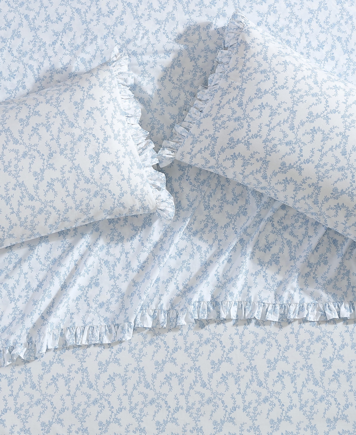 Laura Ashley 200-thread Count Cotton Percale 2-pc. Pillowcase Pair, King In White,cottage Blue