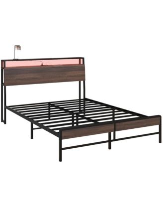 HOMCOM Queen Bed Frame with Headboard, LED Lights, Charging Station,