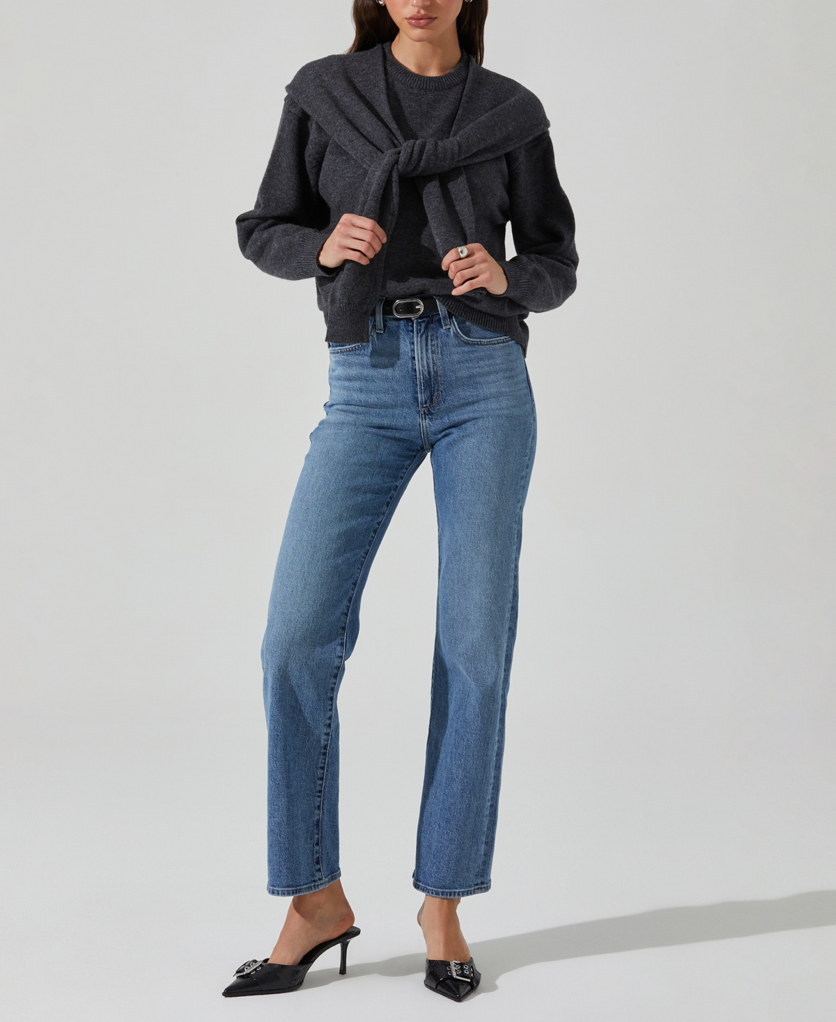 Astr Women's Delrin Long-sleeve Sweater In Charcoal