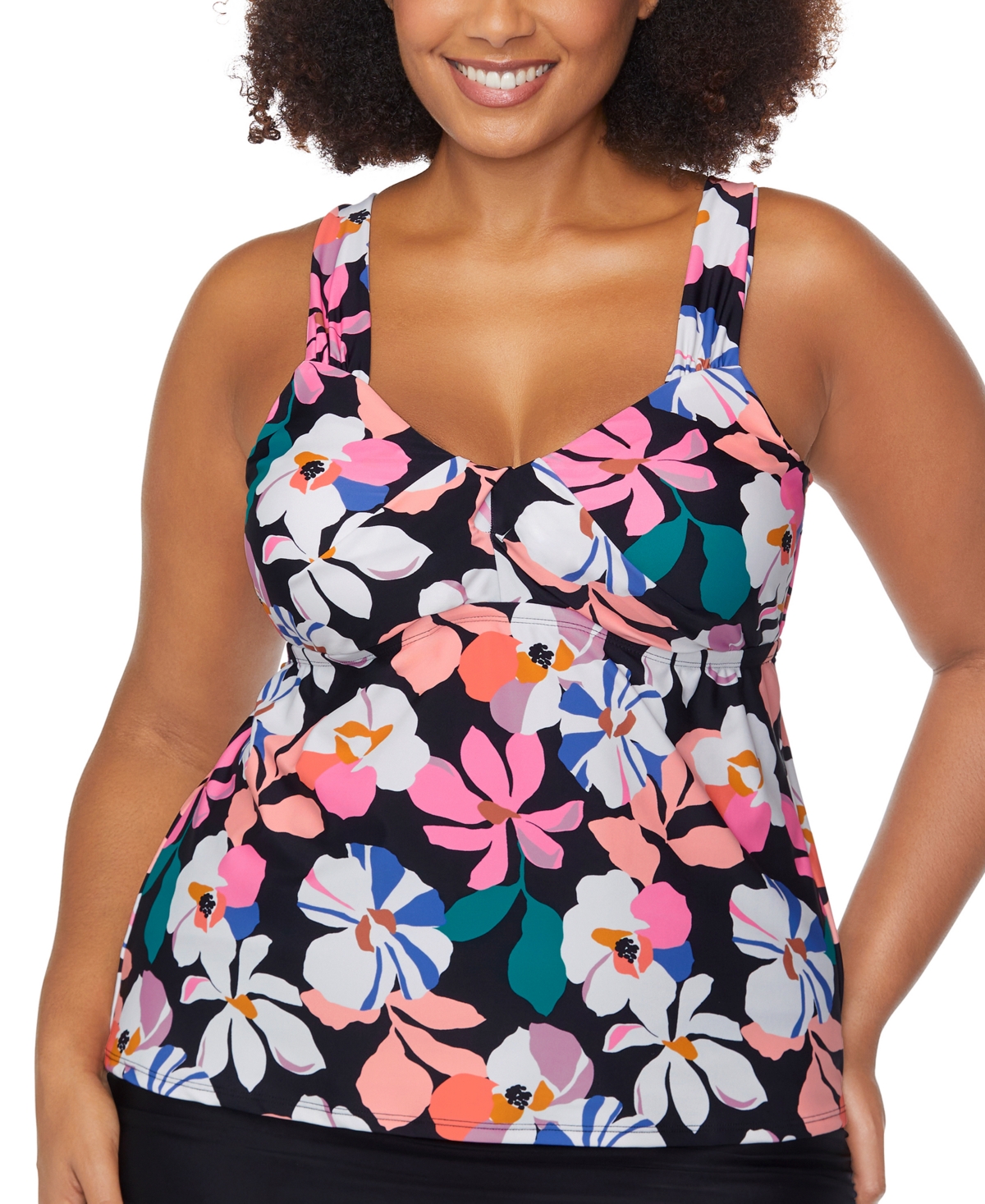 Trendy Plus Size Rimini Printed Tankini Top - Black Multi