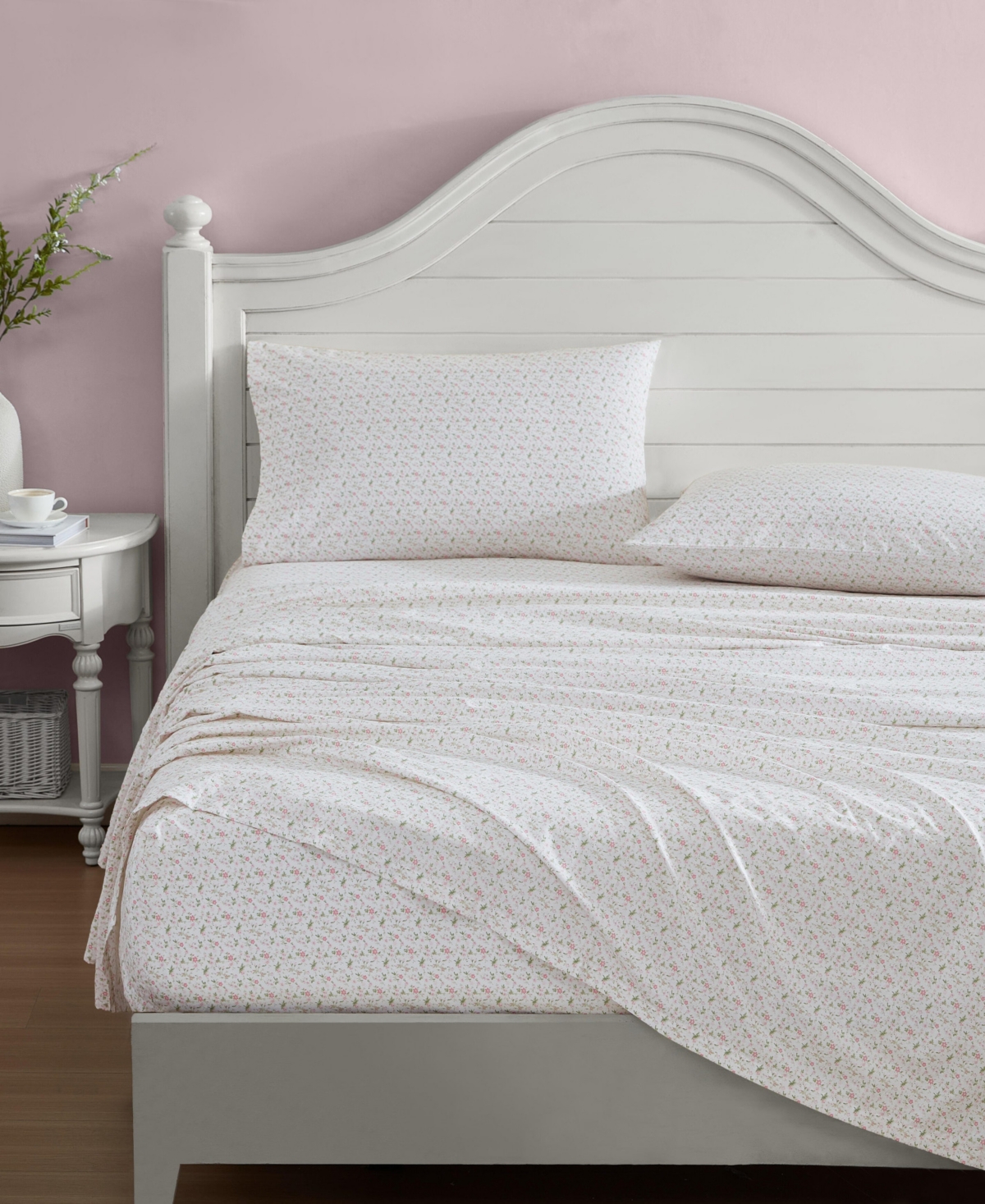 Laura Ashley 200 Thread Count Evie Cotton Percale Sheet Set In Pretty Pink Evie