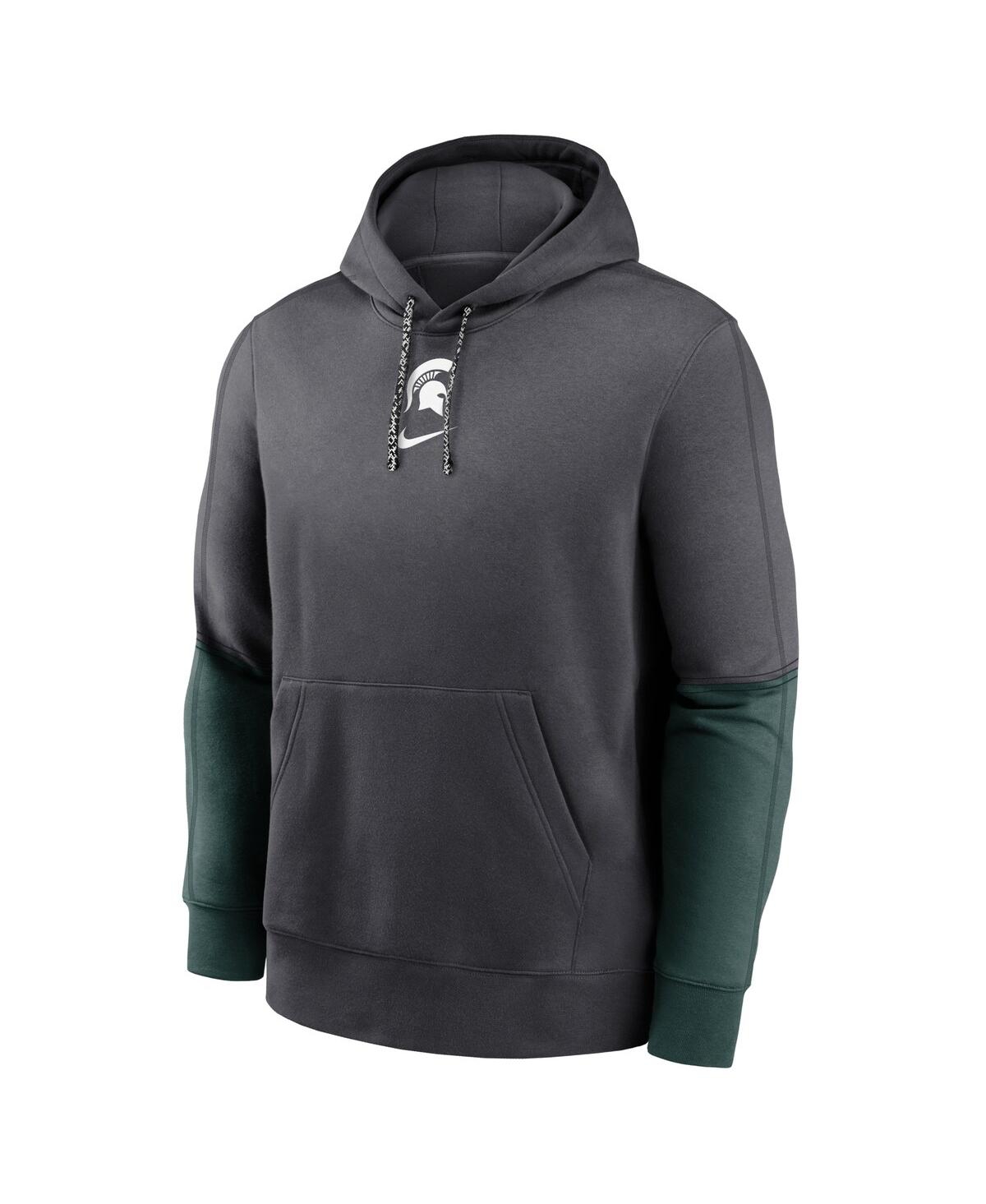 Nike Men'sGreen Michigan State Spartans 2024 Sideline Club Pullover Hoodie - Anthracite, Green